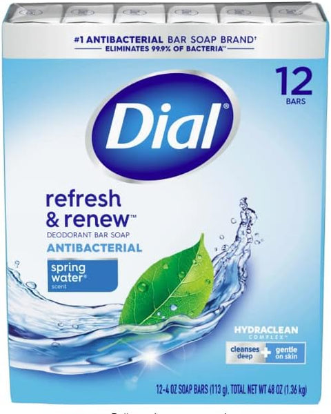 Dial Bar Soap Spring Water - 9 Packs, 8 X 113G Each - Stocked Cases