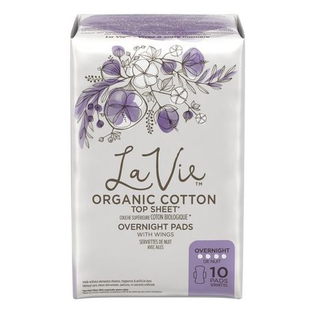 La Vie Organic Cotton Pads Overnight - 4 Packs, 10'S Each - Stocked Cases