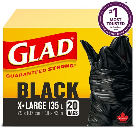 Glad Easy Tie 136L X-Large Black Bags - 8 Boxes, 20 Bags Each - Stocked Cases