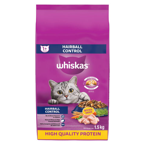 Whiskas Dry Cat Food Hairball Control - Chicken (6X1.5Kg)