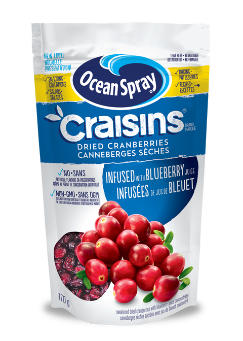 Ocean Spray Sweetened Craisins Dried Cranberry & Blueberry - 12 Packs, 170G Each - Stocked Cases