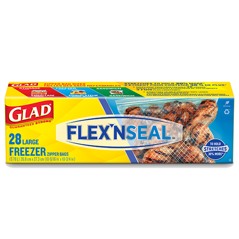 Glad Flex 'N Seal Large Freezer Bags - 4 Packs, 28'S Each - Stocked Cases