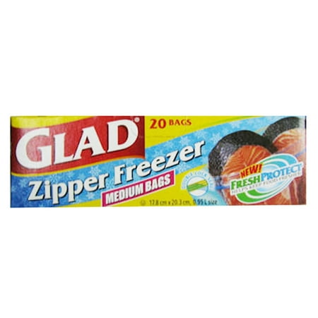 Glad Zipper Medium Freezer Bags - 12 Packs, 20'S Each - Stocked Cases
