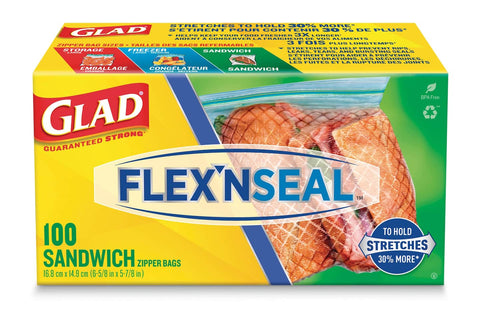 Glad Flex 'N Seal Sandwich Bags - 4 Packs, 100'S Each - Stocked Cases