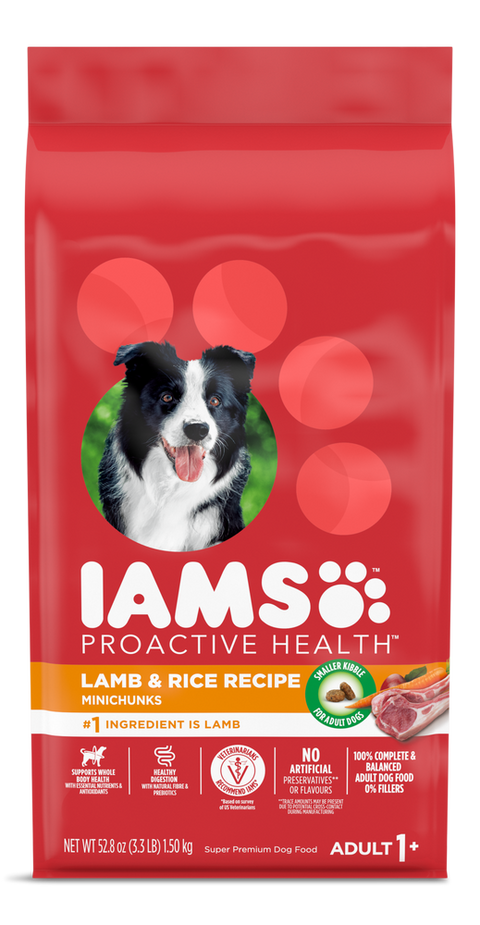 Iams Dry Dog Food Proactive Health Adult Lamb & Rice - 2 X 6 Packs, 369G Each - Stocked Cases