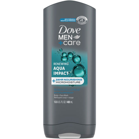 Dove Men Body Wash Aqua Impact - 6 Packs, 400Ml Each - Stocked Cases