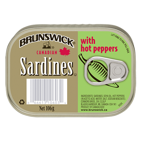 Brunswick Sardines Hot Peppers- 18 Pack - Stocked Cases
